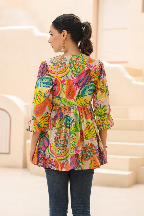 Floral Print Cotton Empire Top